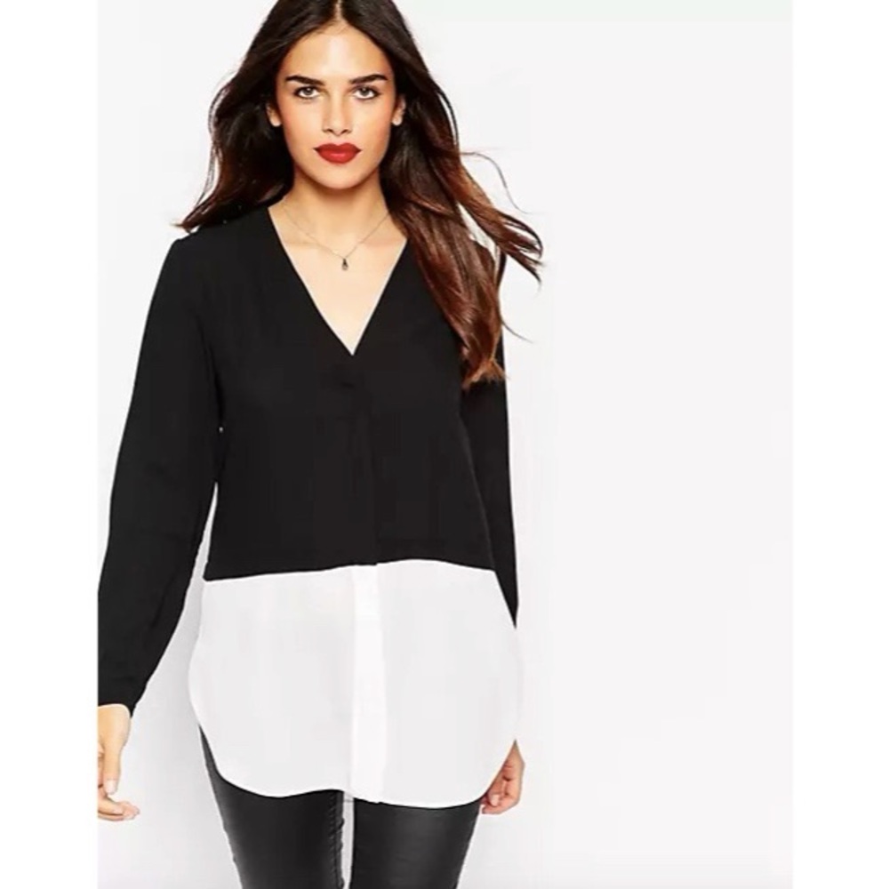 ASOS V-Neck Mono Color Block Blouse - Picture 3 of 10